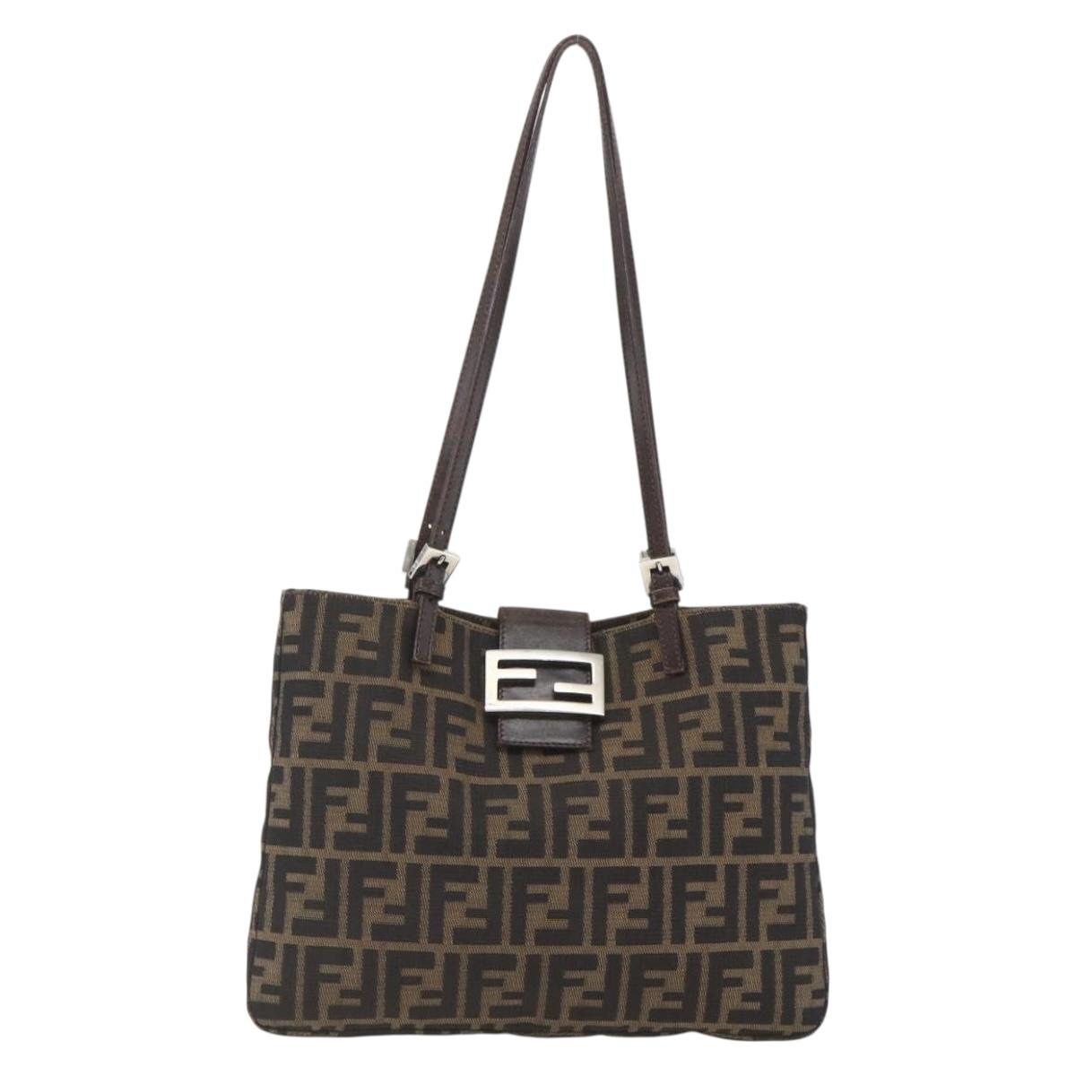 FENDI Zucca Canvas Tote Bag Black Brown Silver Auth 164424