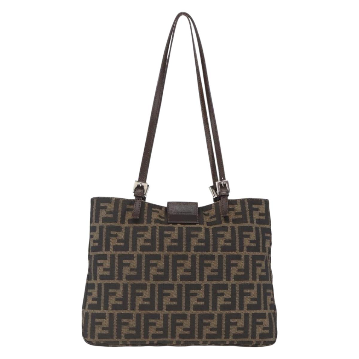 FENDI Zucca Canvas Tote Bag Black Brown Silver Auth 164424