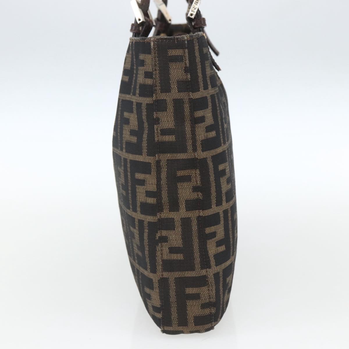 FENDI Zucca Canvas Tote Bag Black Brown Silver Auth 164424