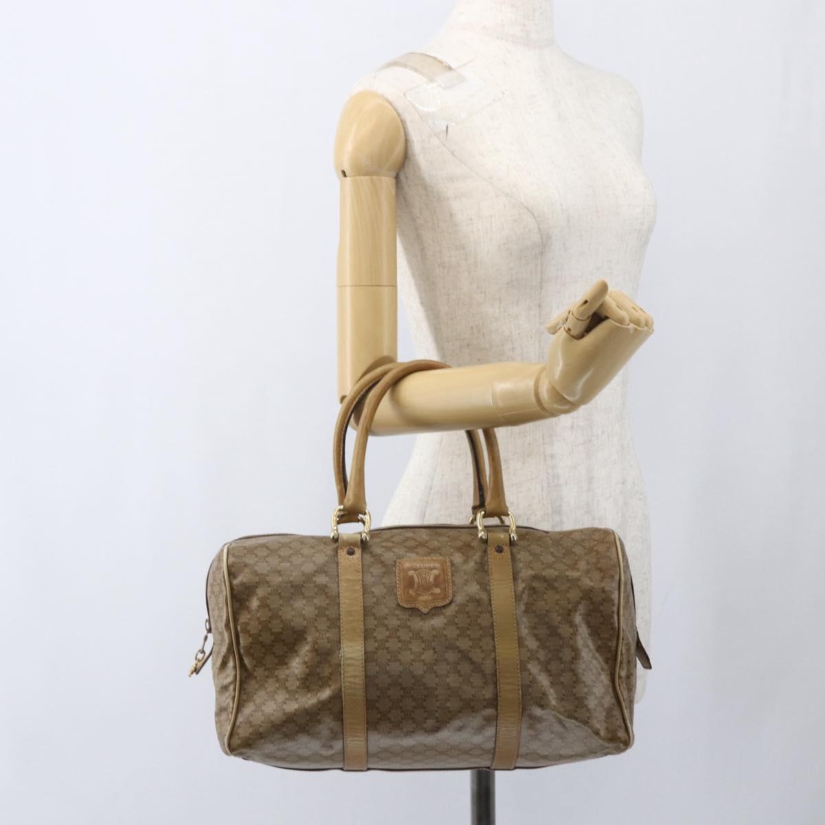 CELINE Macadam Canvas Boston Bag PVC Beige Gold Auth 164426