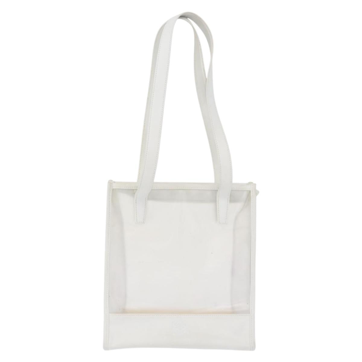 LOEWE Anagram Tote Bag Vinyl Leather White Silver Auth 164429