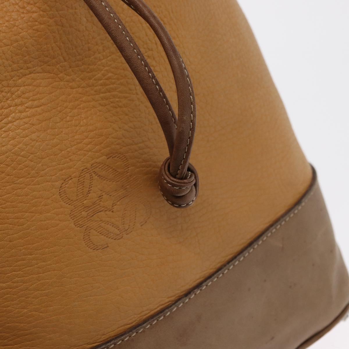 LOEWE Anagram Shoulder Bag Leather Brown Gold Auth 164430