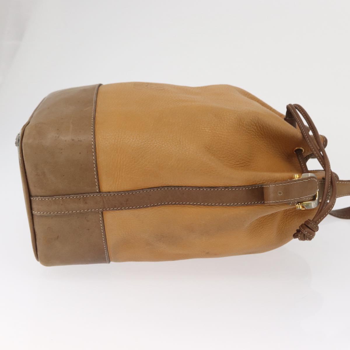 LOEWE Anagram Shoulder Bag Leather Brown Gold Auth 164430