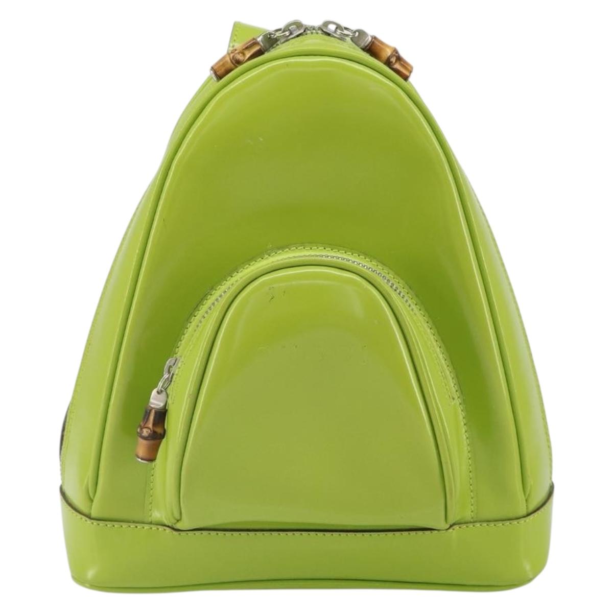 GUCCI Bamboo Backpack Patent leather Beige 003 2058 0030 Auth 164433