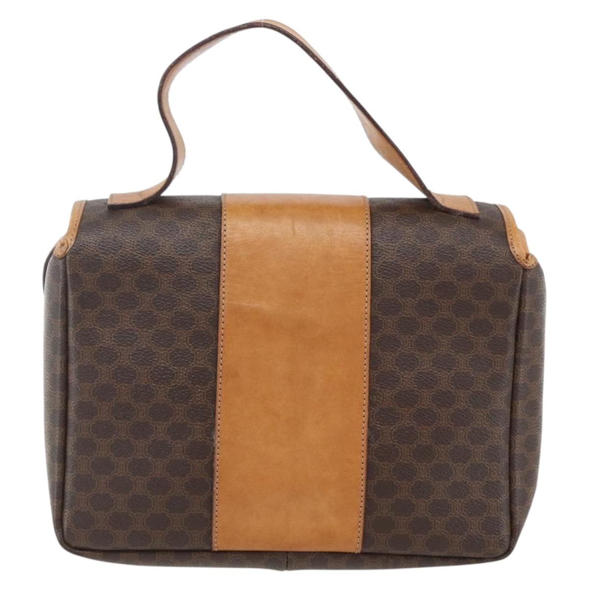 CELINE Macadam Canvas Hand Bag PVC Leather 2way Brown Gold Auth 164434