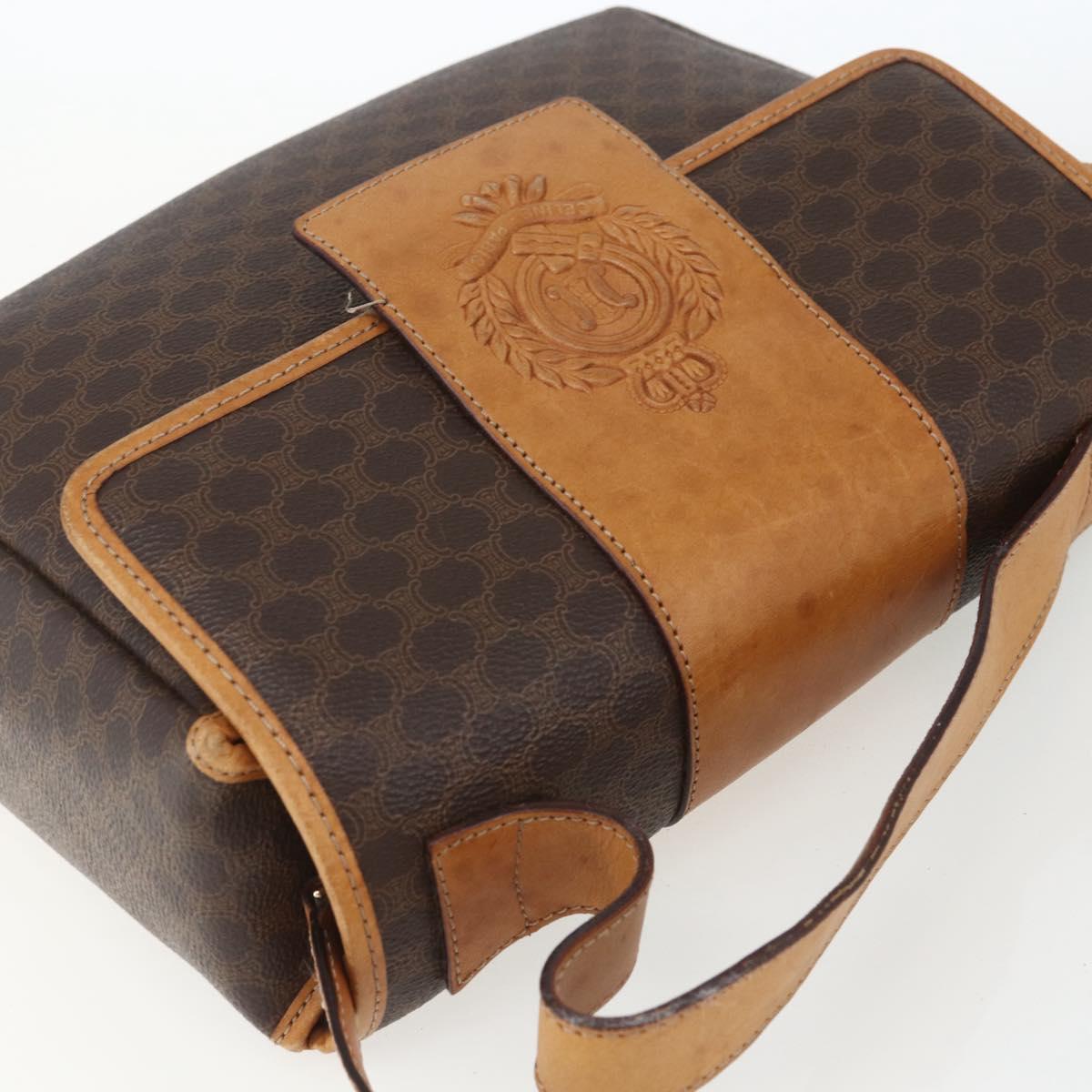 CELINE Macadam Canvas Hand Bag PVC Leather 2way Brown Gold Auth 164434