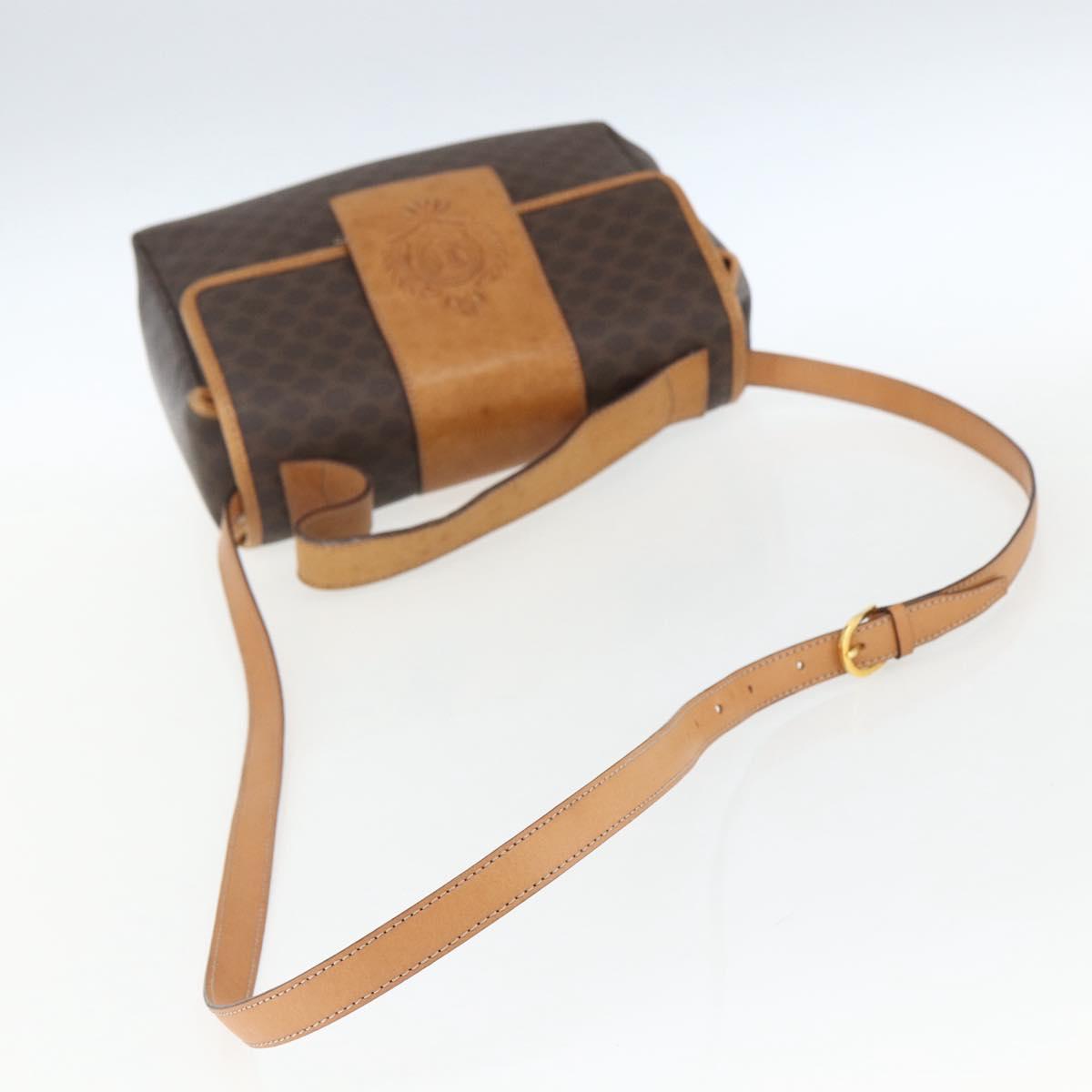 CELINE Macadam Canvas Hand Bag PVC Leather 2way Brown Gold Auth 164434