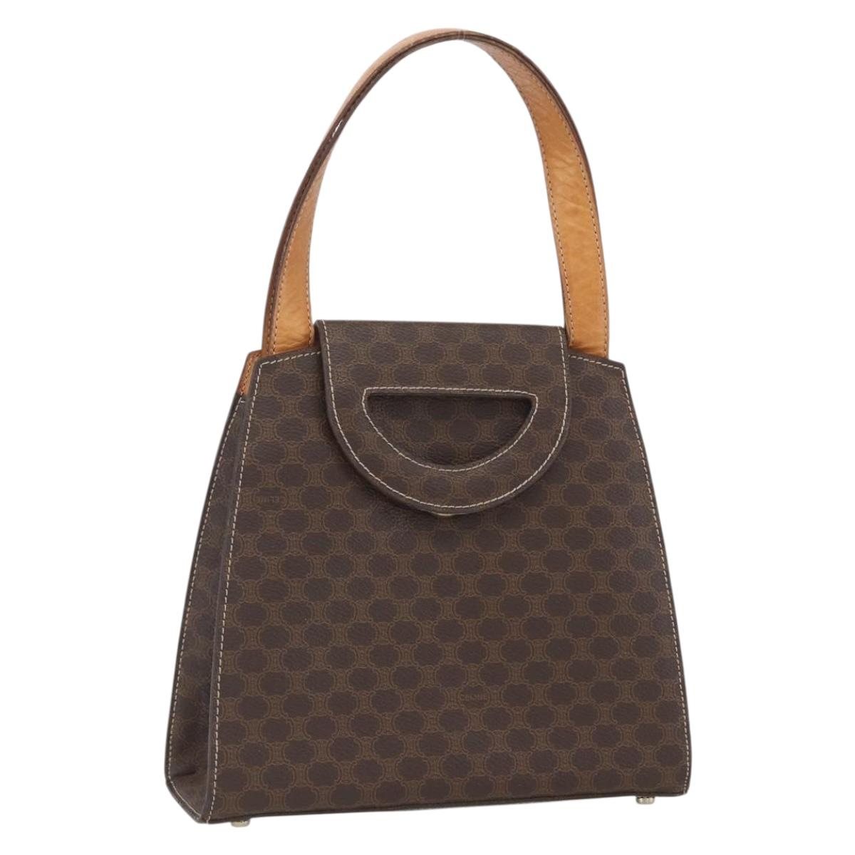 CELINE Macadam Canvas Hand Bag PVC Leather Brown Gold Auth 164435