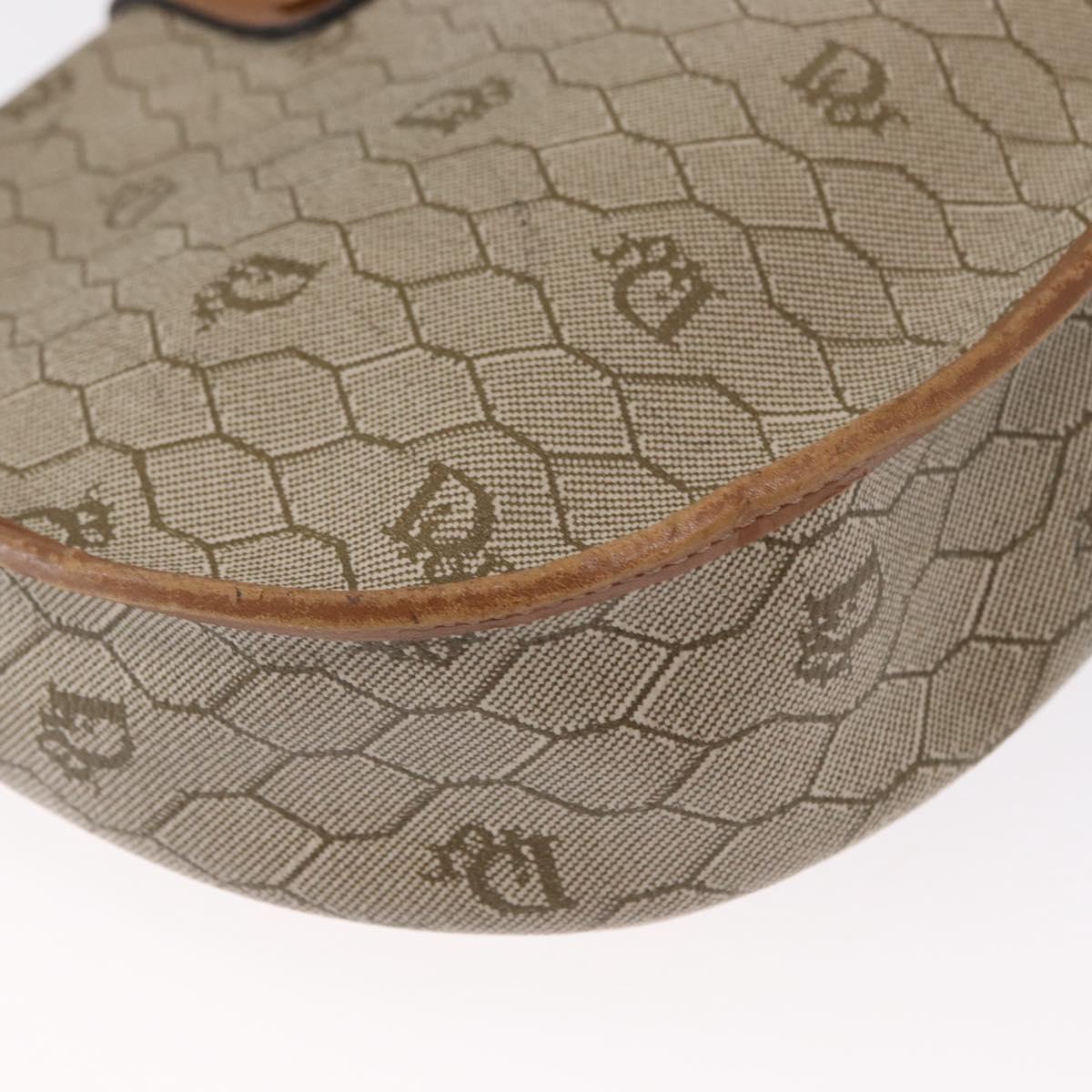Christian Dior Honeycomb Canvas Shoulder Bag PVC Beige Gold Auth 164437