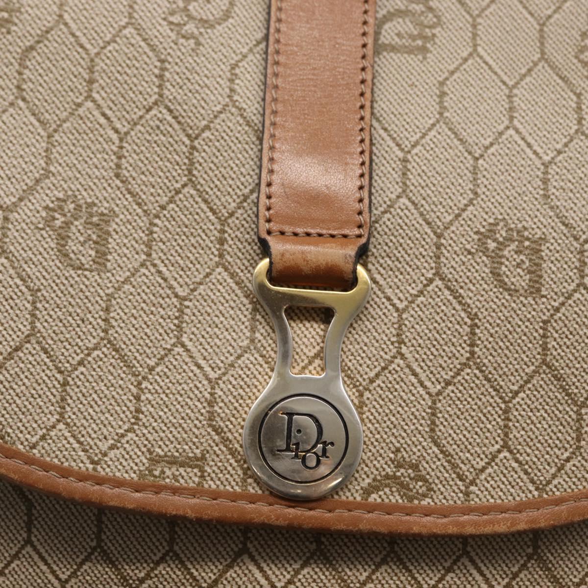 Christian Dior Honeycomb Canvas Shoulder Bag PVC Beige Gold Auth 164437
