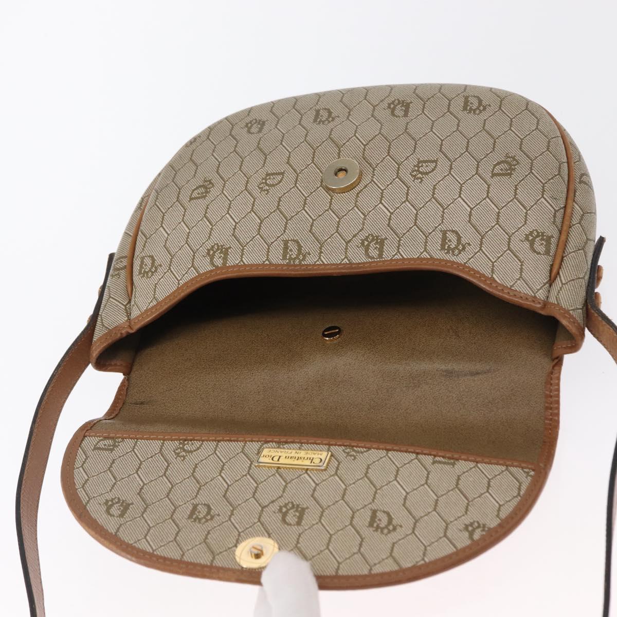 Christian Dior Honeycomb Canvas Shoulder Bag PVC Beige Gold Auth 164437
