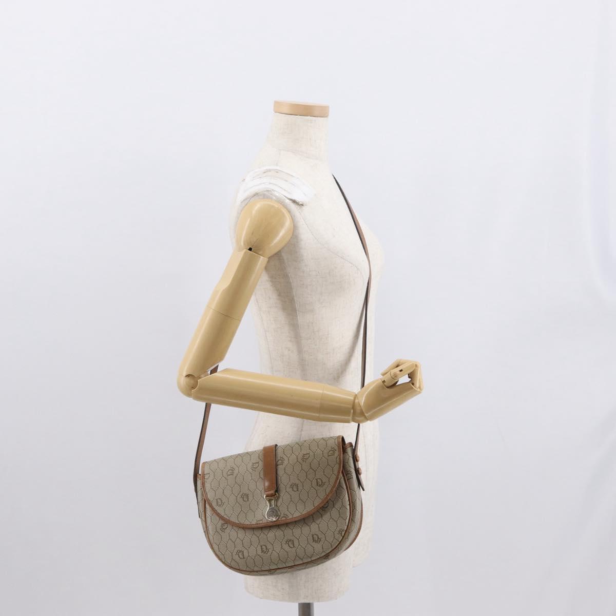 Christian Dior Honeycomb Canvas Shoulder Bag PVC Beige Gold Auth 164437