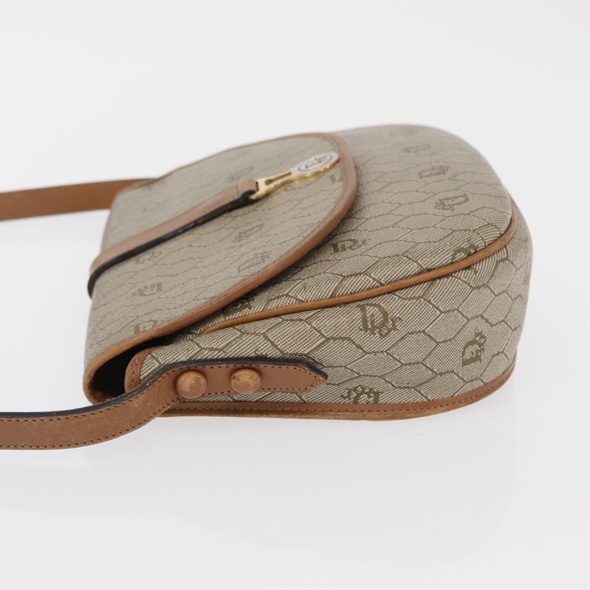 Christian Dior Honeycomb Canvas Shoulder Bag PVC Beige Gold Auth 164437