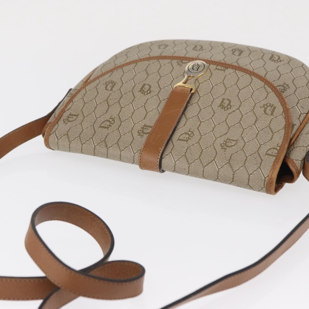 Christian Dior Honeycomb Canvas Shoulder Bag PVC Beige Gold Auth 164437