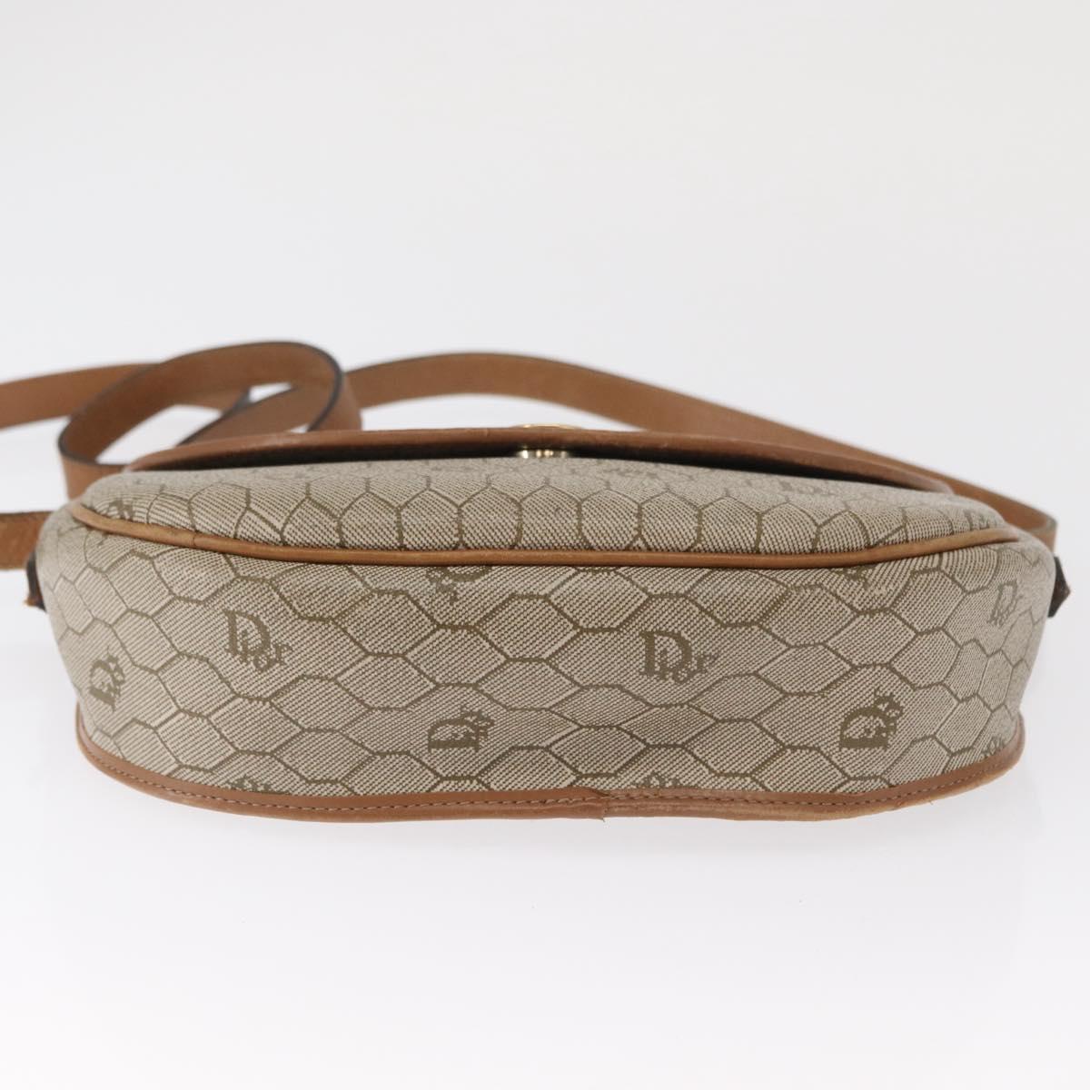 Christian Dior Honeycomb Canvas Shoulder Bag PVC Beige Gold Auth 164437