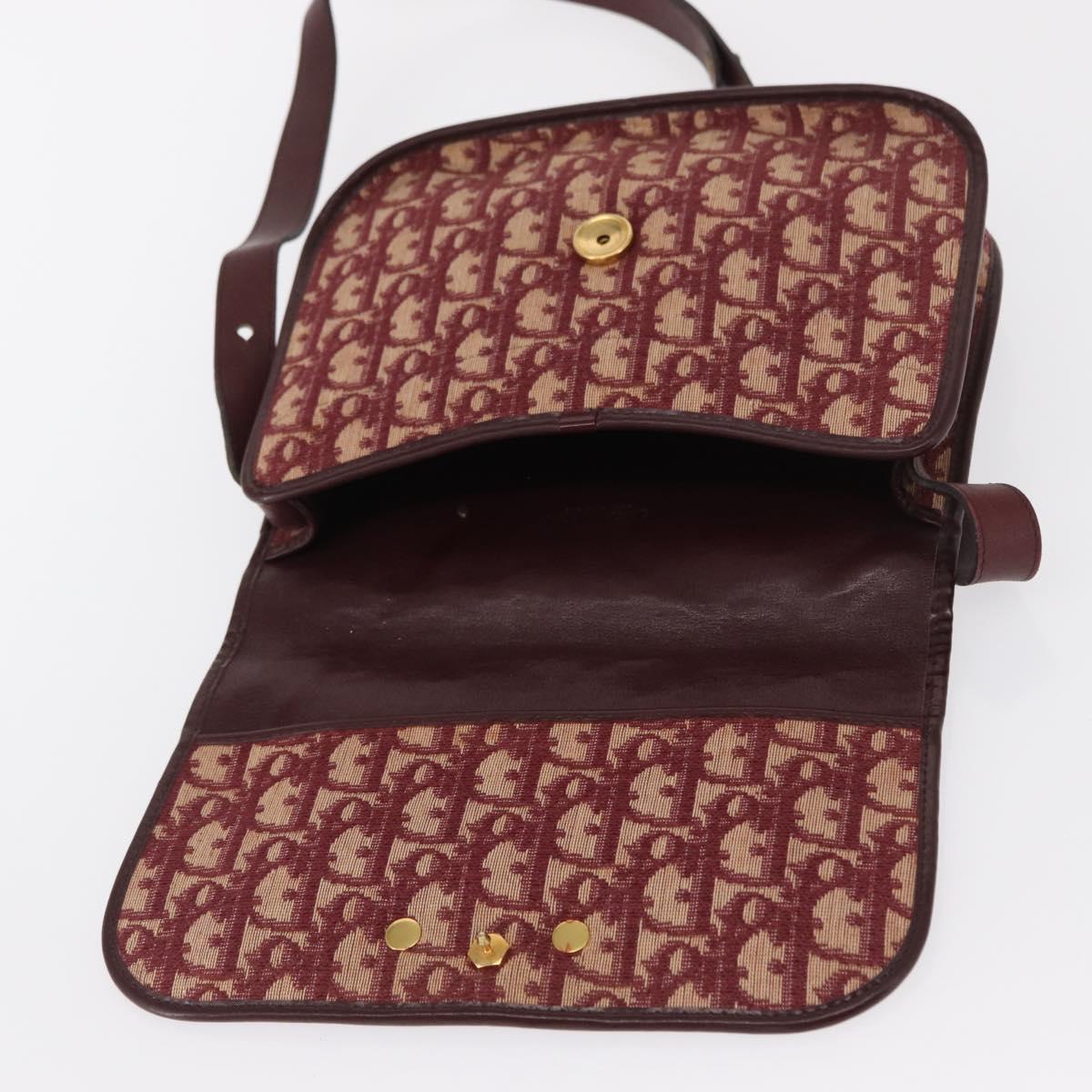 Christian Dior Trotter Canvas Shoulder Bag Red Gold Auth 164439