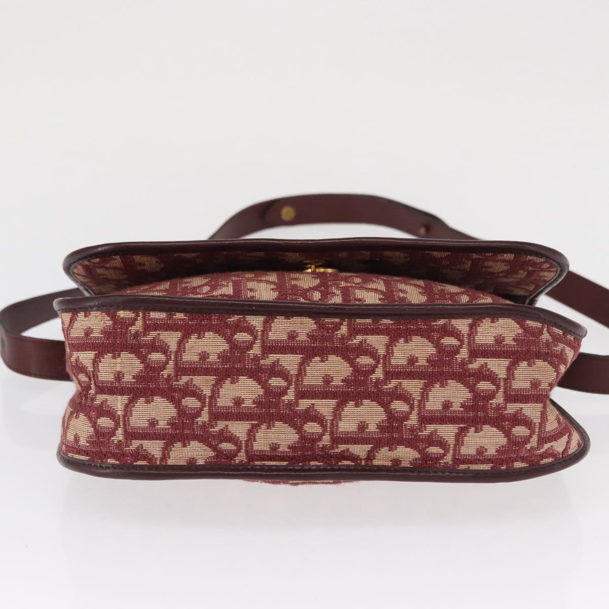 Christian Dior Trotter Canvas Shoulder Bag Red Gold Auth 164439