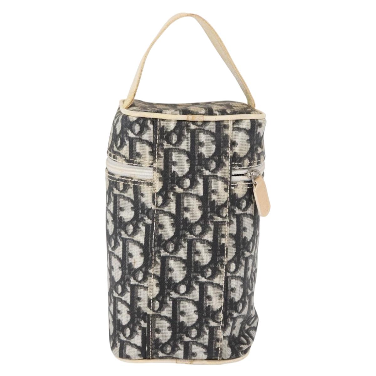Christian Dior Trotter Canvas Vanity Pouch PVC Black Silver Auth 164440