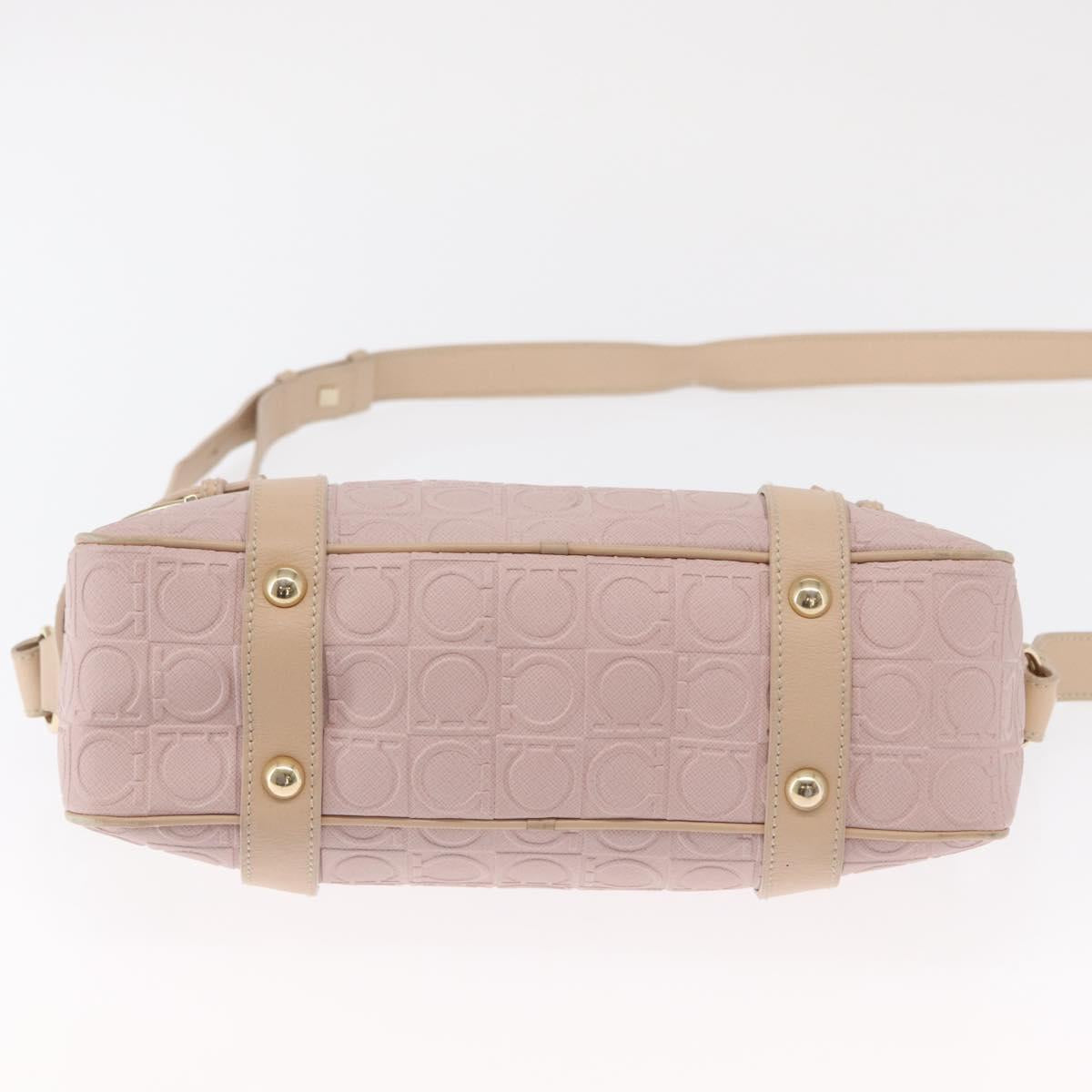 Salvatore Ferragamo Gancini Shoulder Bag Leather Pink Gold Auth 164449