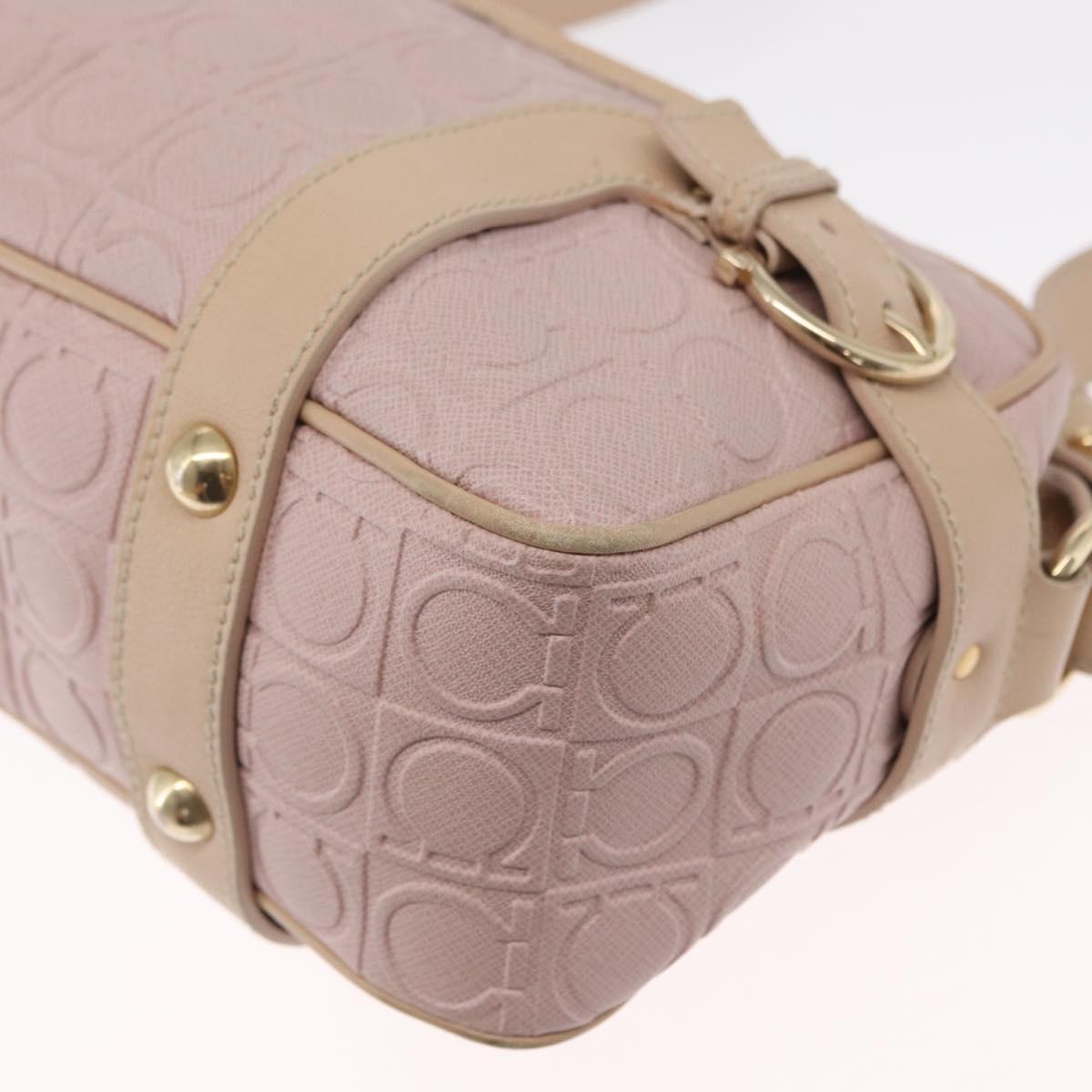 Salvatore Ferragamo Gancini Shoulder Bag Leather Pink Gold Auth 164449