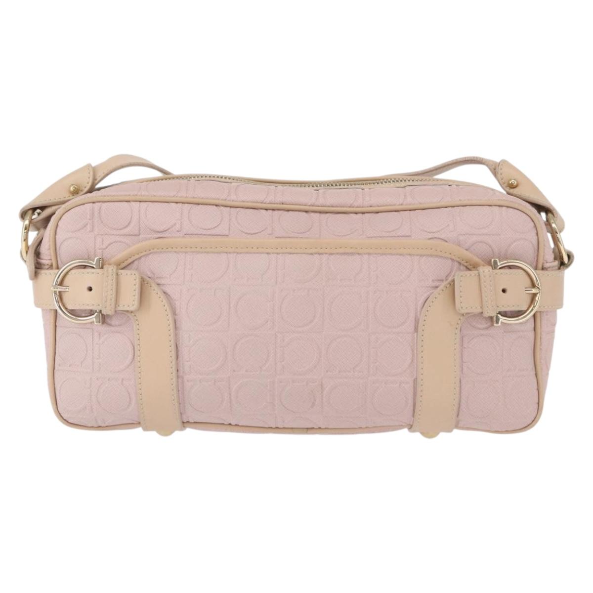 Salvatore Ferragamo Gancini Shoulder Bag Leather Pink Gold Auth 164449