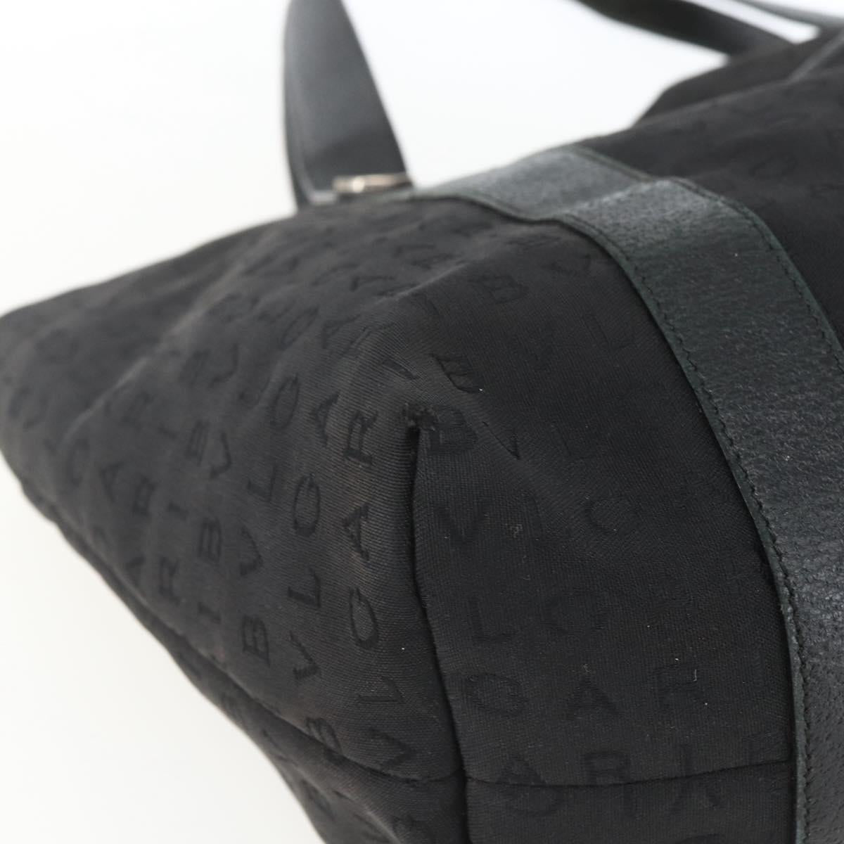 BVLGARI Logo Mania Tote Bag Canvas Black Silver Auth 164452