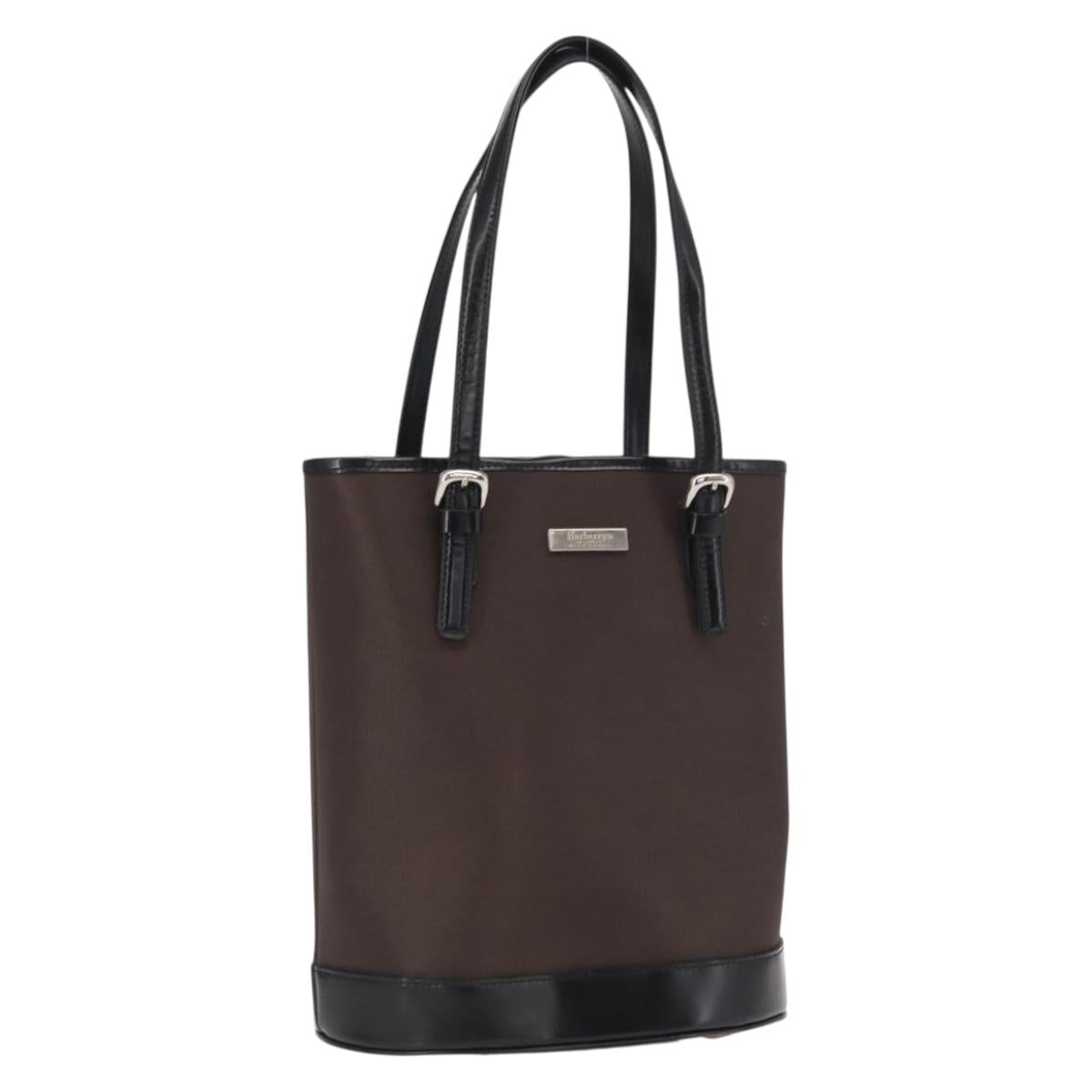 Burberrys Blue Label Tote Bag Nylon Brown Silver Auth 164455