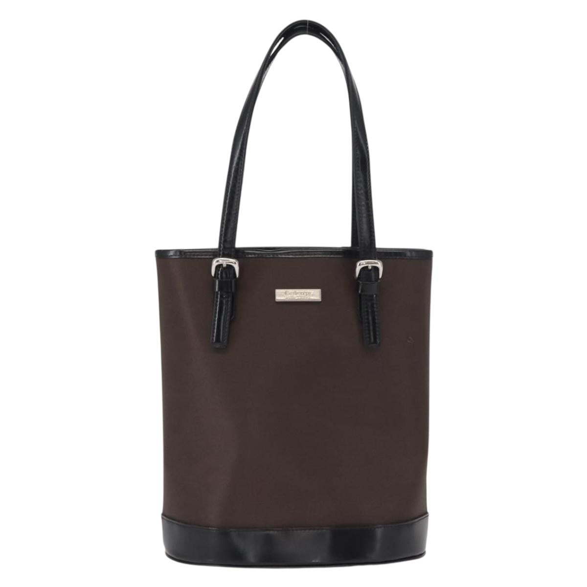Burberrys Blue Label Tote Bag Nylon Brown Silver Auth 164455
