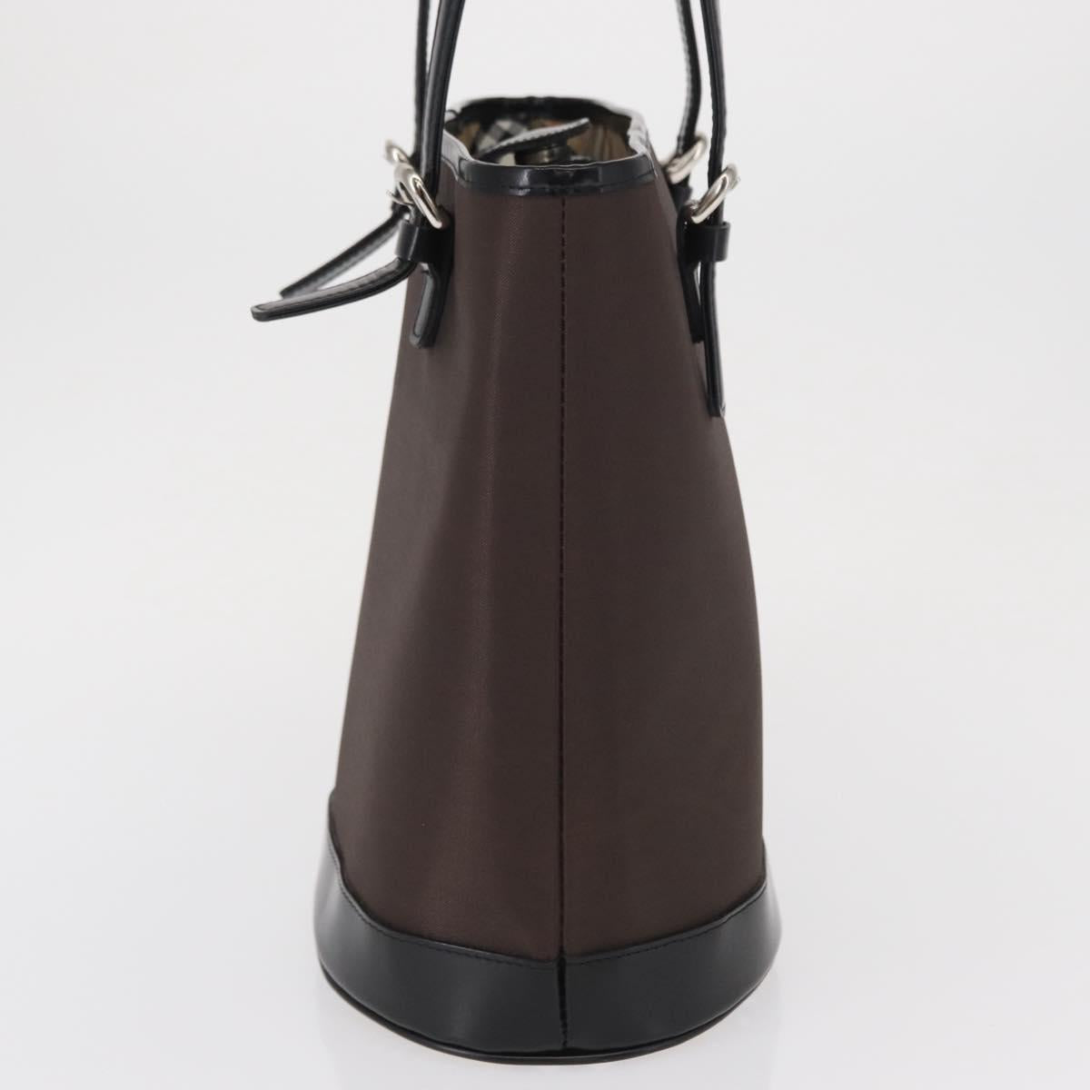 Burberrys Blue Label Tote Bag Nylon Brown Silver Auth 164455