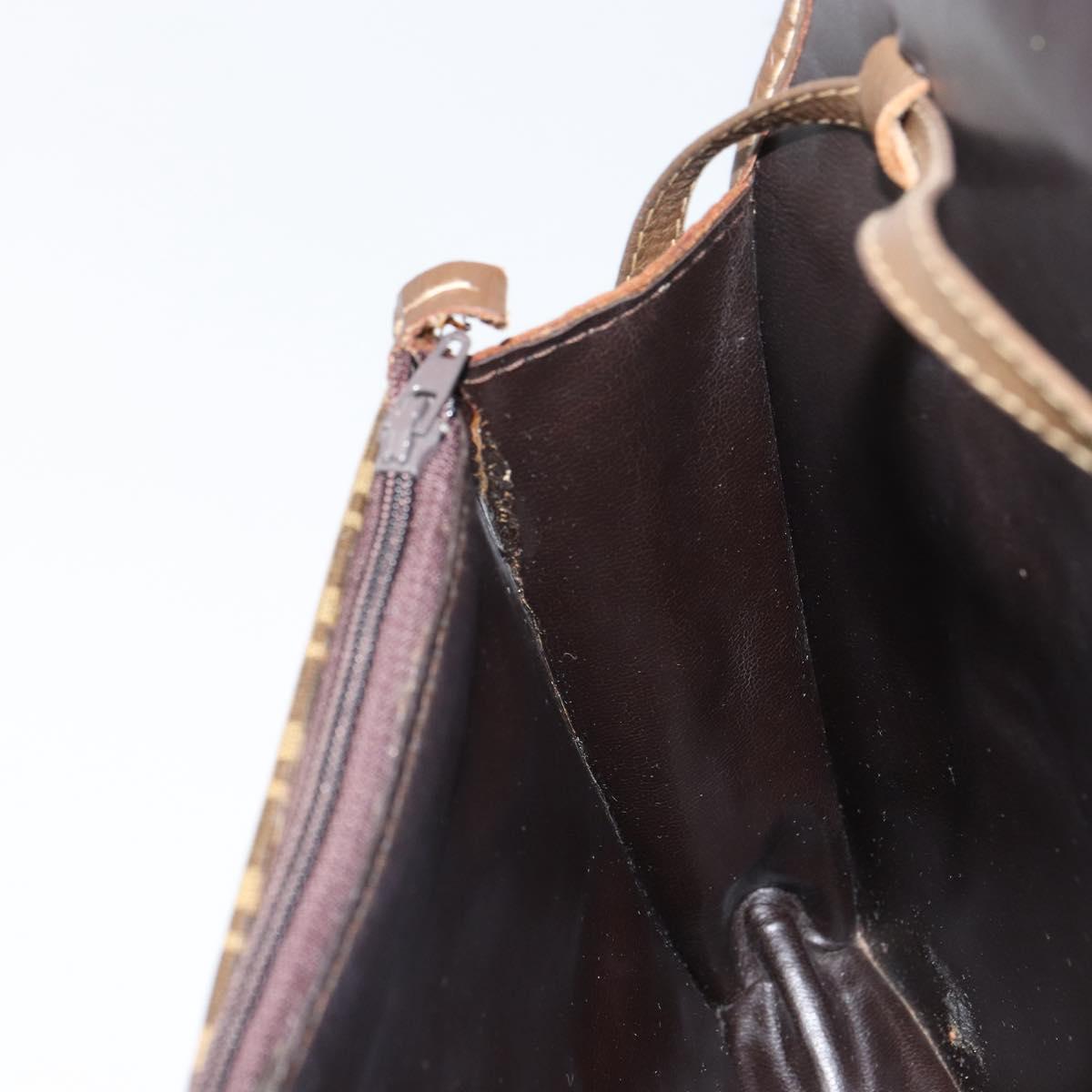 FENDI Zucchino Canvas Shoulder Bag Coated Canvas Brown Gold Auth 164456