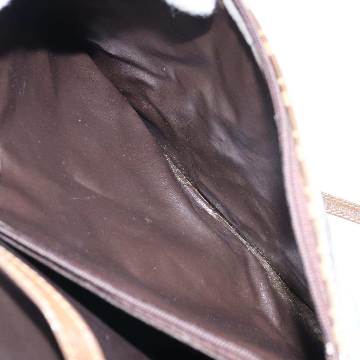 FENDI Zucchino Canvas Shoulder Bag Coated Canvas Brown Gold Auth 164456