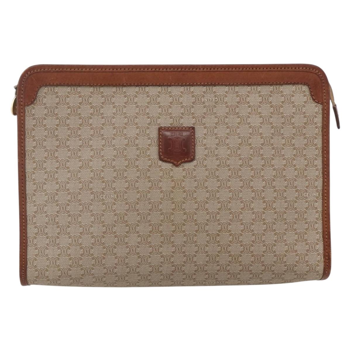 CELINE Macadam Canvas Clutch Bag PVC Beige Gold Auth 164461