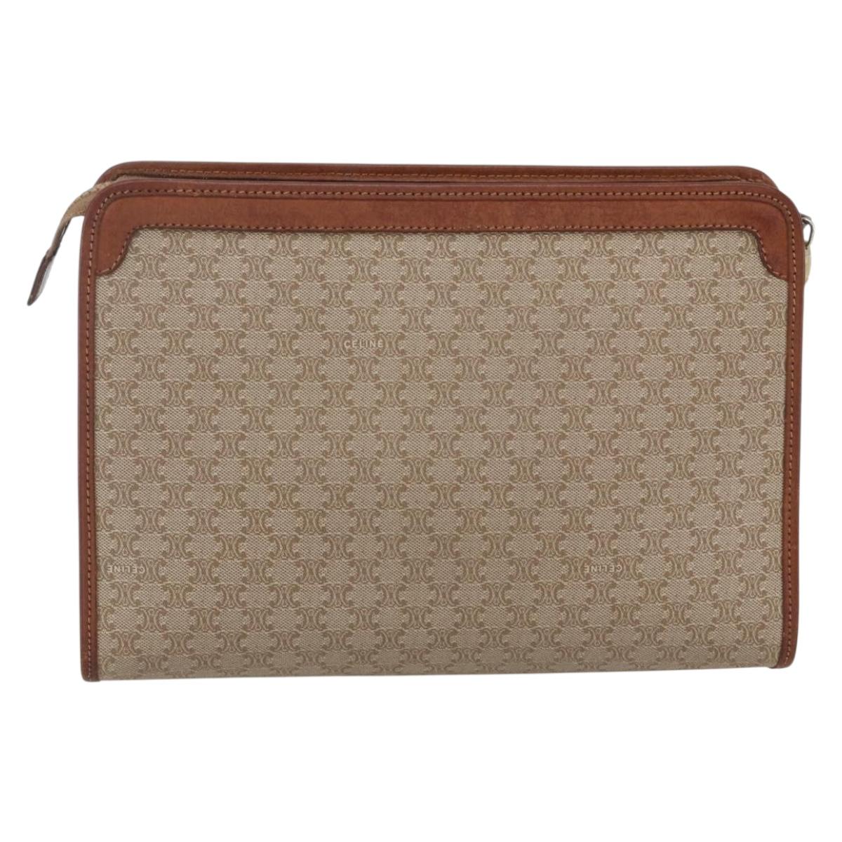 CELINE Macadam Canvas Clutch Bag PVC Beige Gold Auth 164461