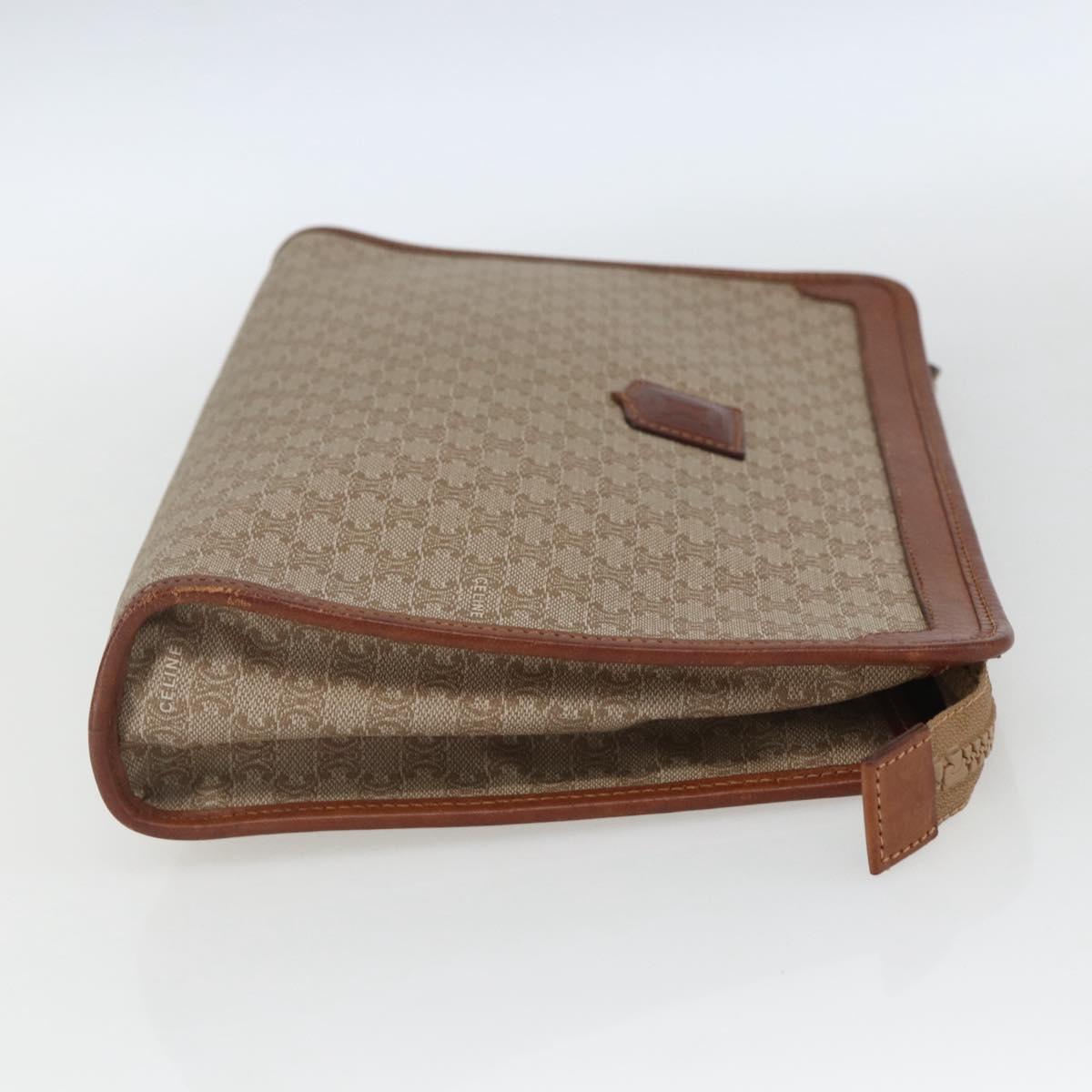 CELINE Macadam Canvas Clutch Bag PVC Beige Gold Auth 164461