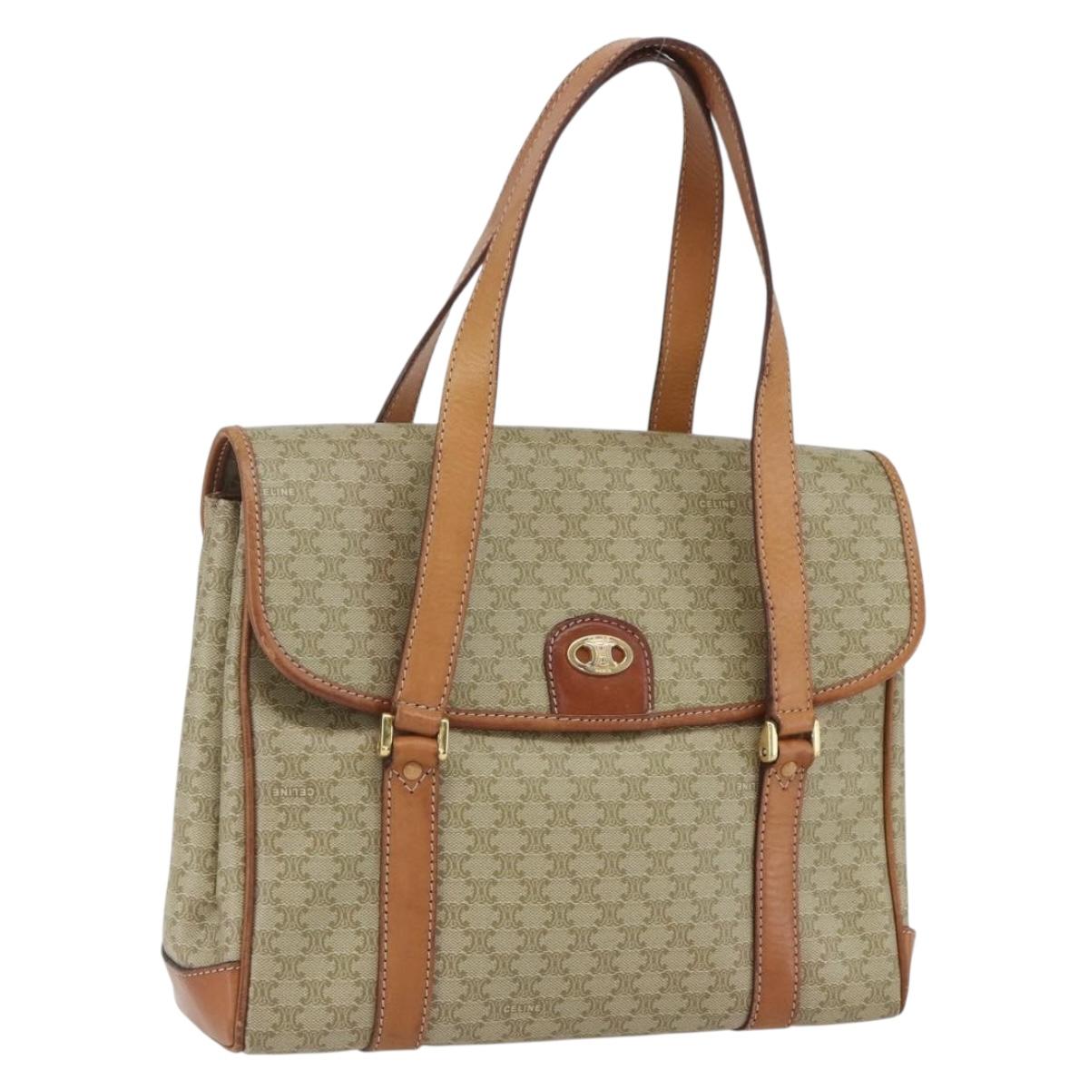 CELINE Macadam Canvas Hand Bag PVC Beige Gold Auth 164462