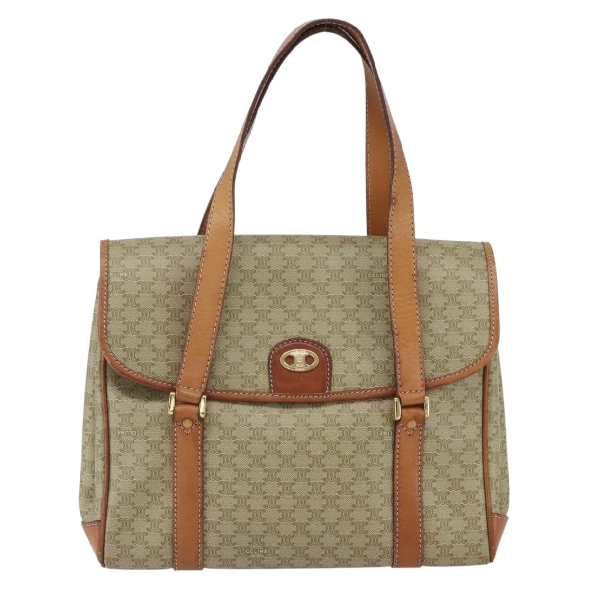 CELINE Macadam Canvas Hand Bag PVC Beige Gold Auth 164462