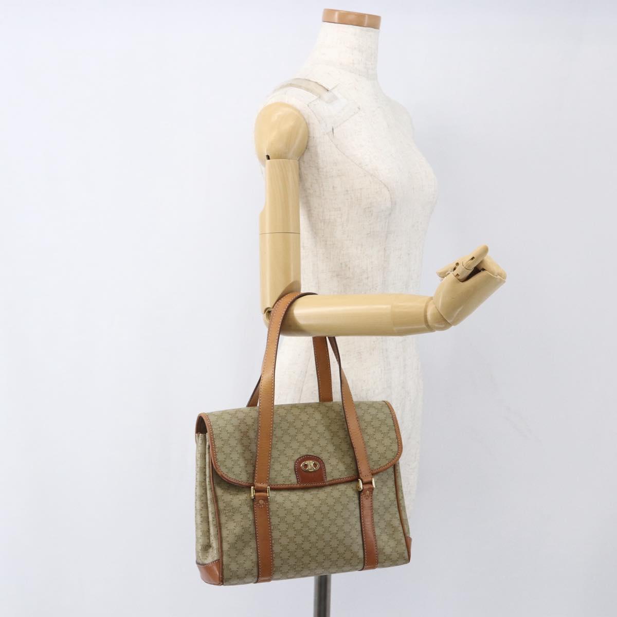 CELINE Macadam Canvas Hand Bag PVC Beige Gold Auth 164462