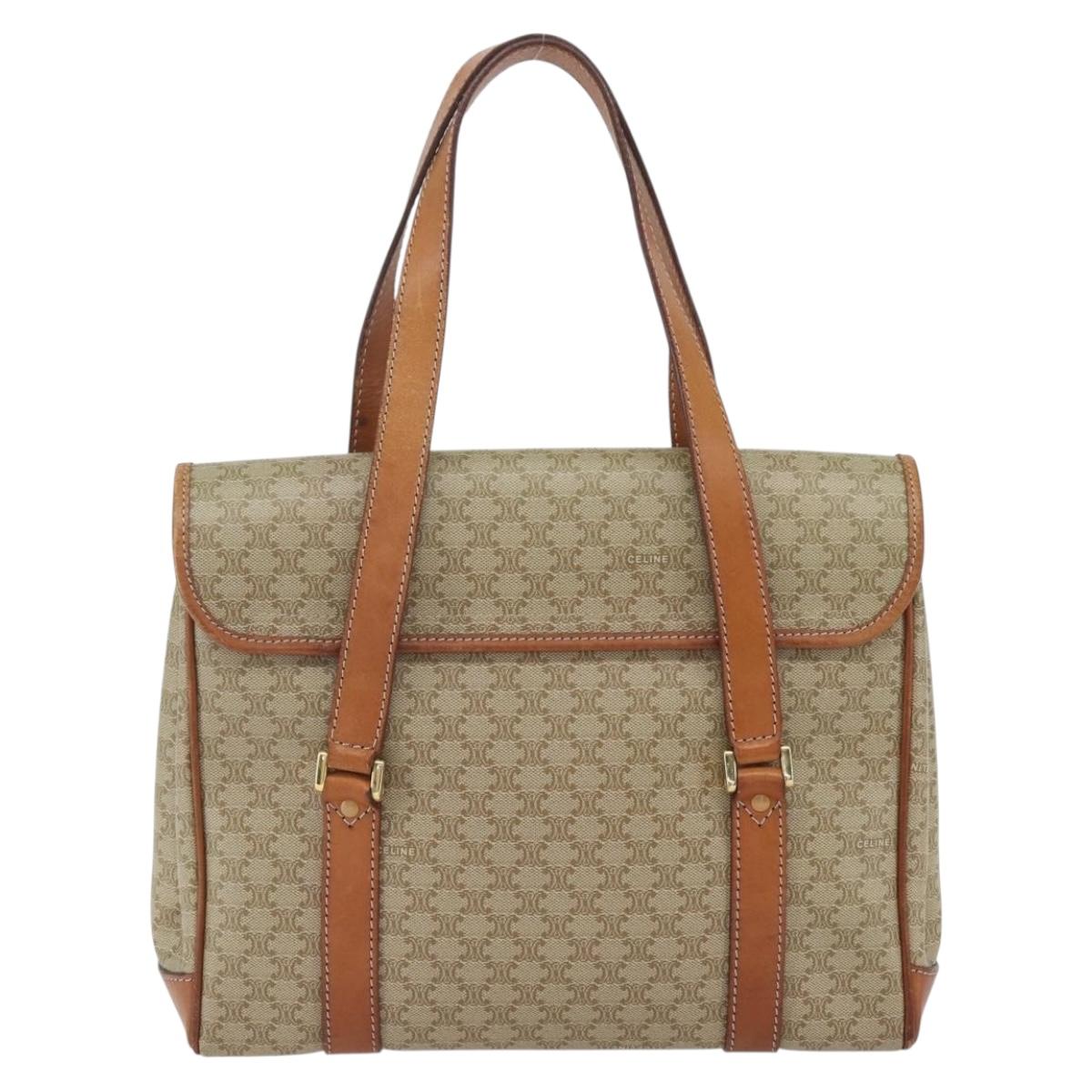 CELINE Macadam Canvas Hand Bag PVC Beige Gold Auth 164462