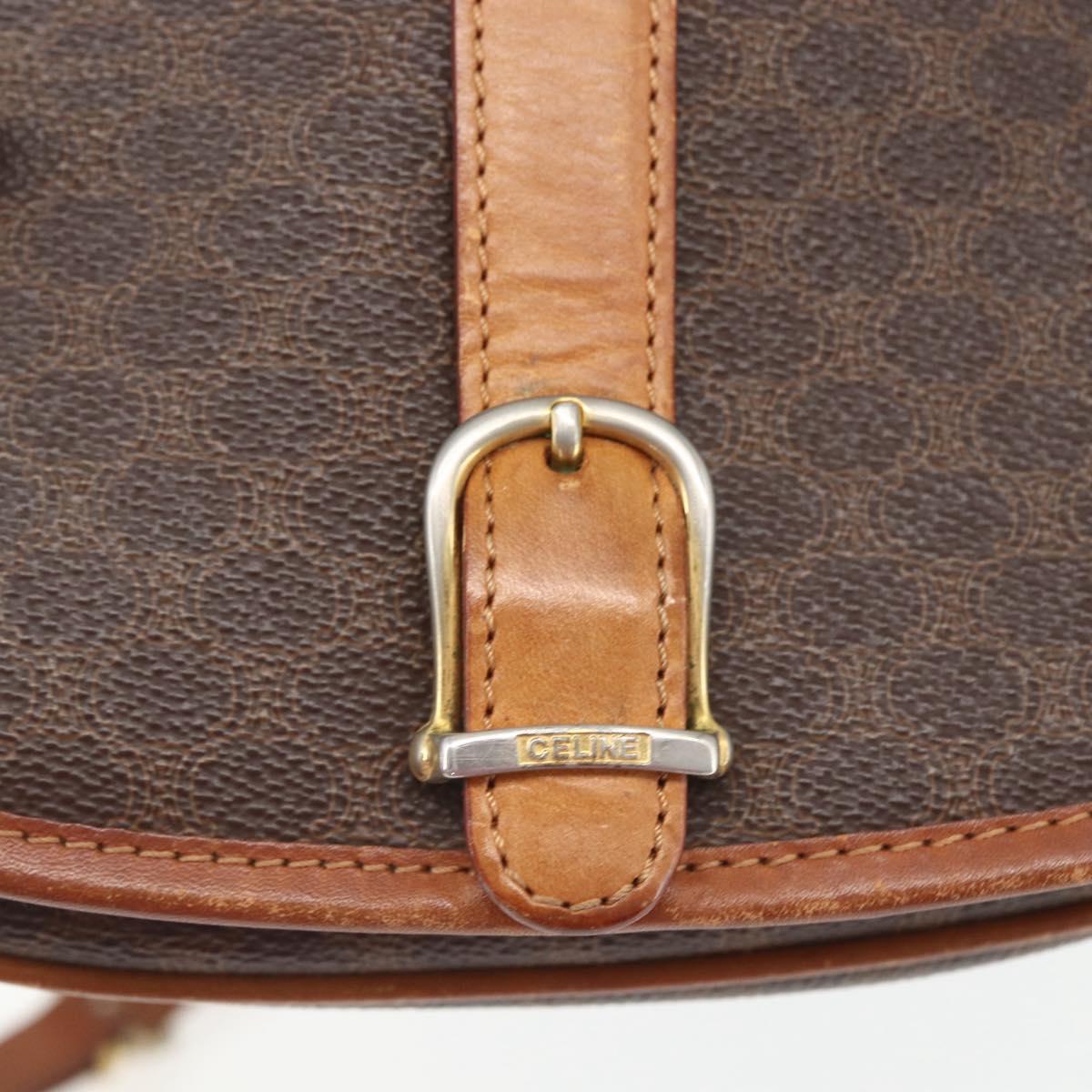 CELINE Macadam Canvas Shoulder Bag PVC Leather Brown Gold Auth 164463