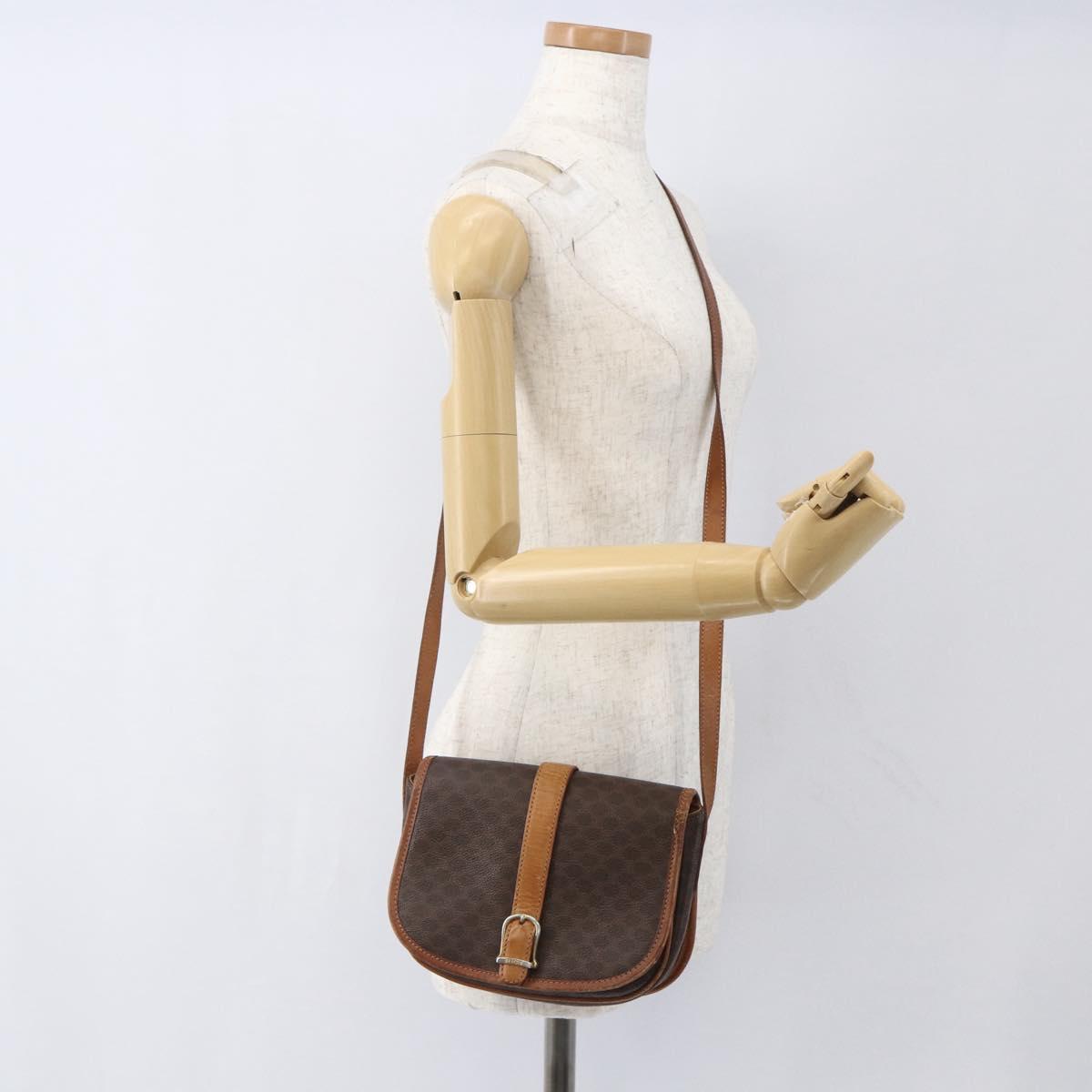 CELINE Macadam Canvas Shoulder Bag PVC Leather Brown Gold Auth 164463