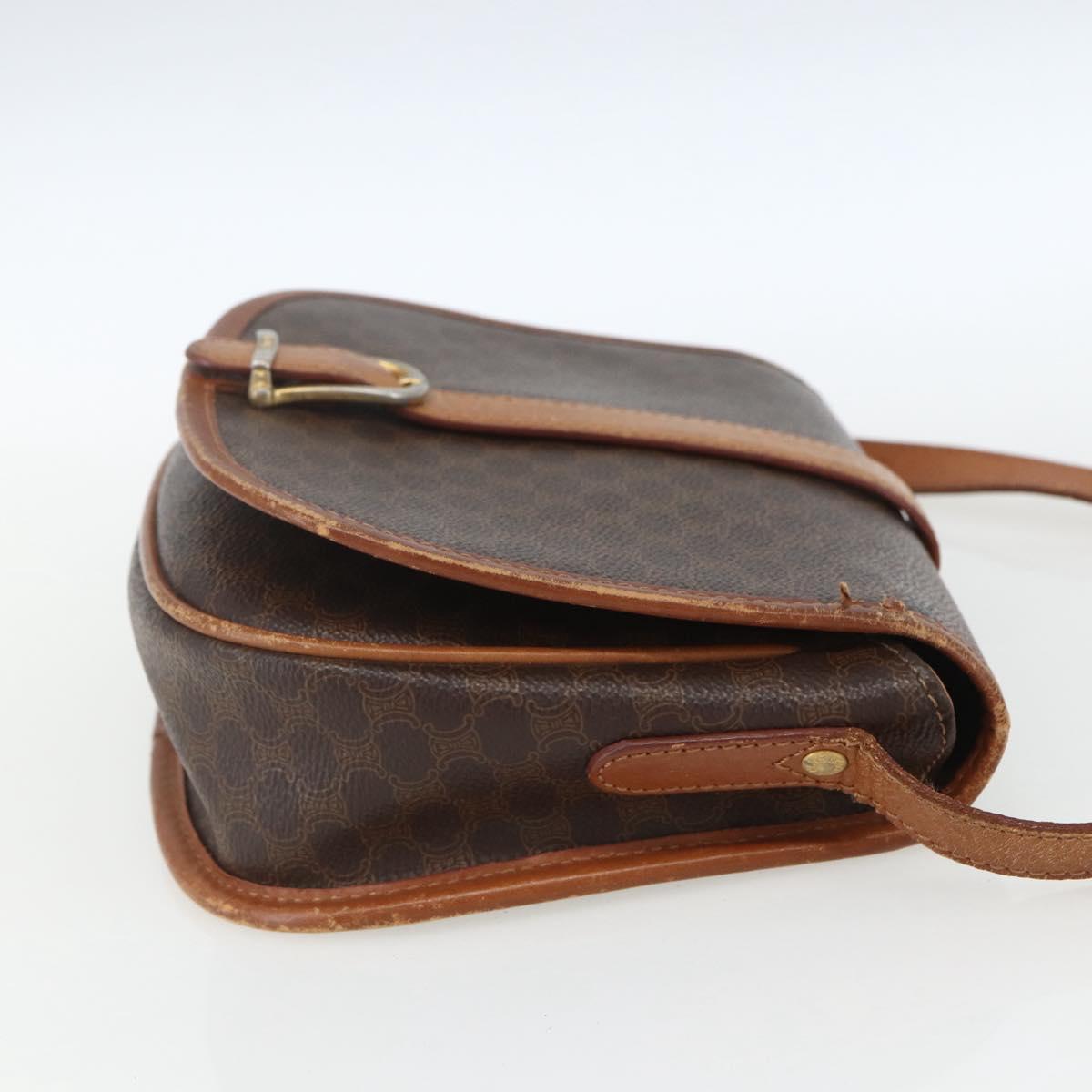 CELINE Macadam Canvas Shoulder Bag PVC Leather Brown Gold Auth 164463