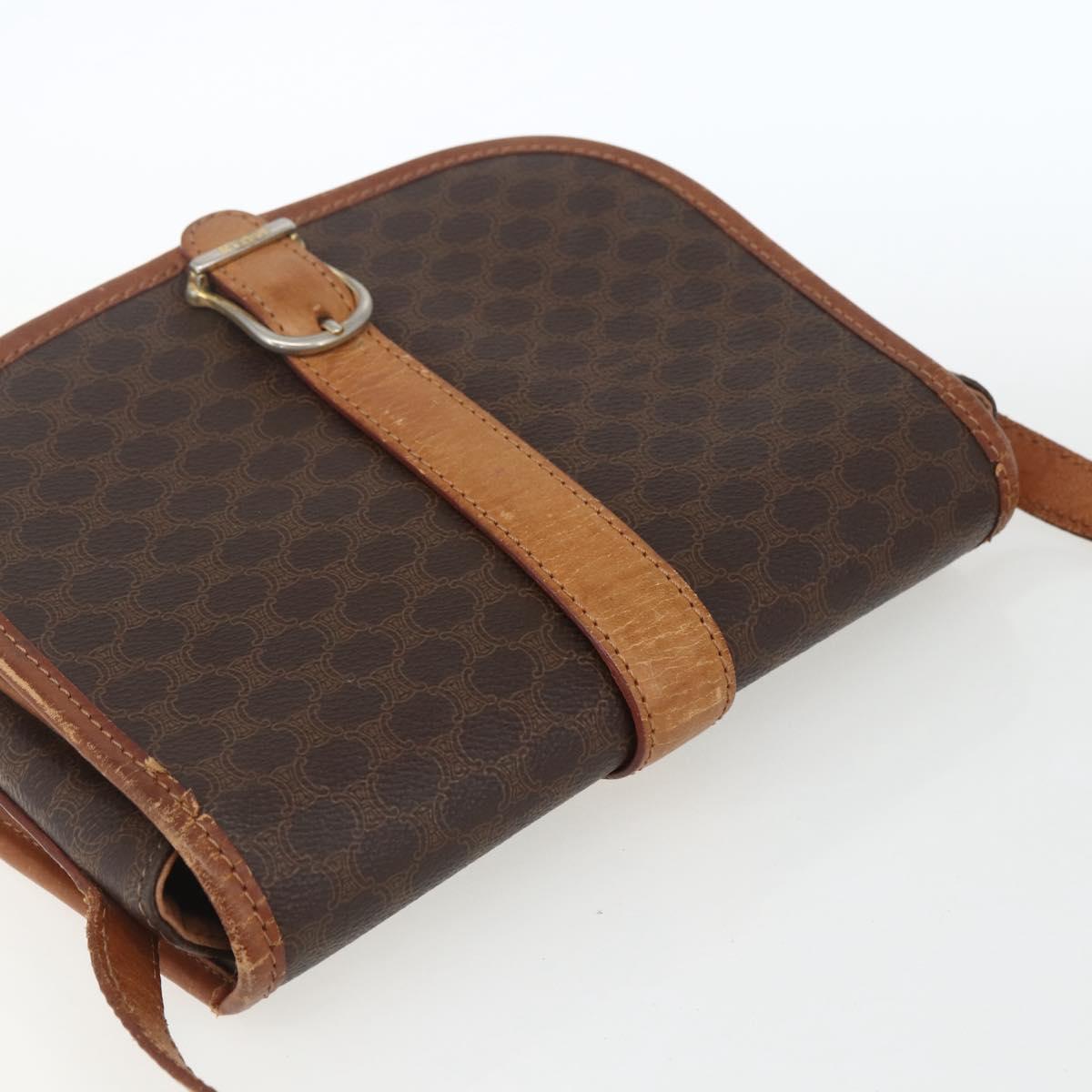 CELINE Macadam Canvas Shoulder Bag PVC Leather Brown Gold Auth 164463