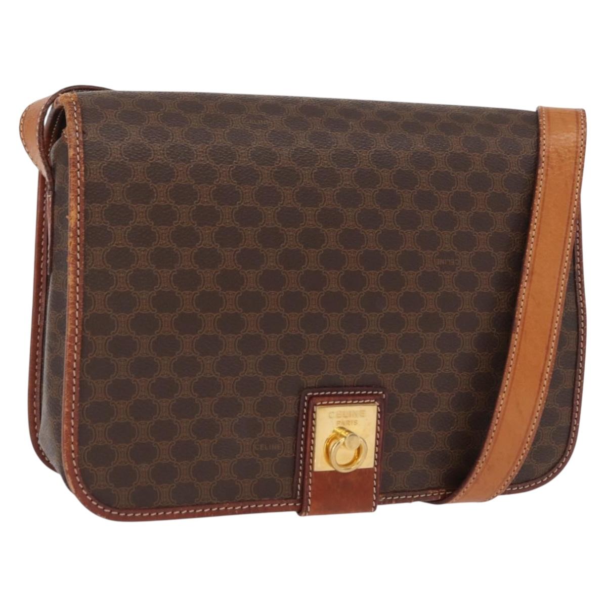 CELINE Macadam Canvas Shoulder Bag PVC Leather Brown Gold Auth 164464