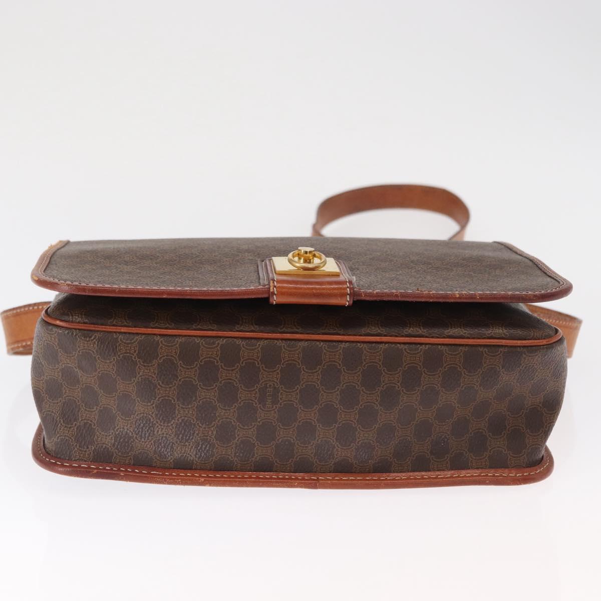 CELINE Macadam Canvas Shoulder Bag PVC Leather Brown Gold Auth 164464