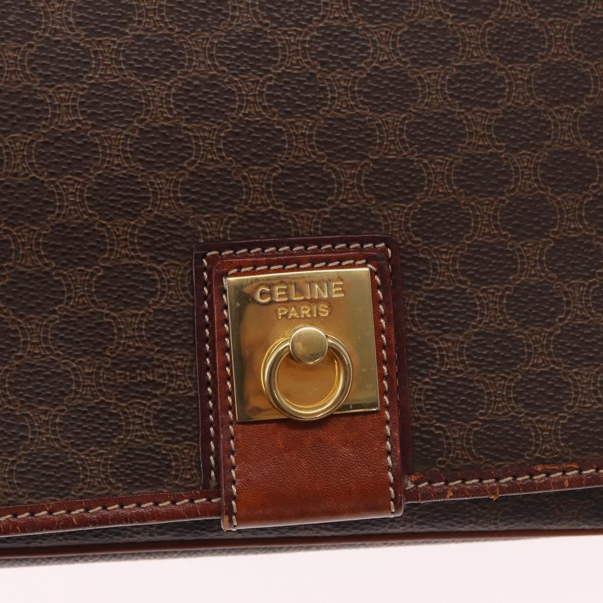 CELINE Macadam Canvas Shoulder Bag PVC Leather Brown Gold Auth 164464