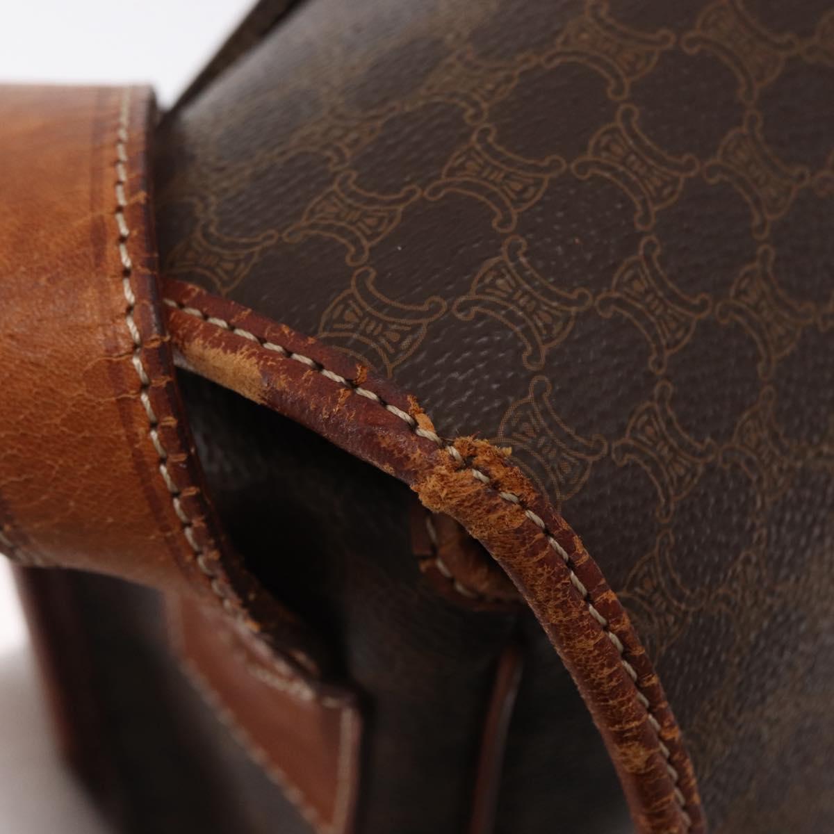CELINE Macadam Canvas Shoulder Bag PVC Leather Brown Gold Auth 164464