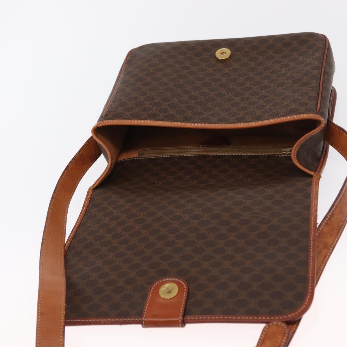 CELINE Macadam Canvas Shoulder Bag PVC Leather Brown Gold Auth 164464