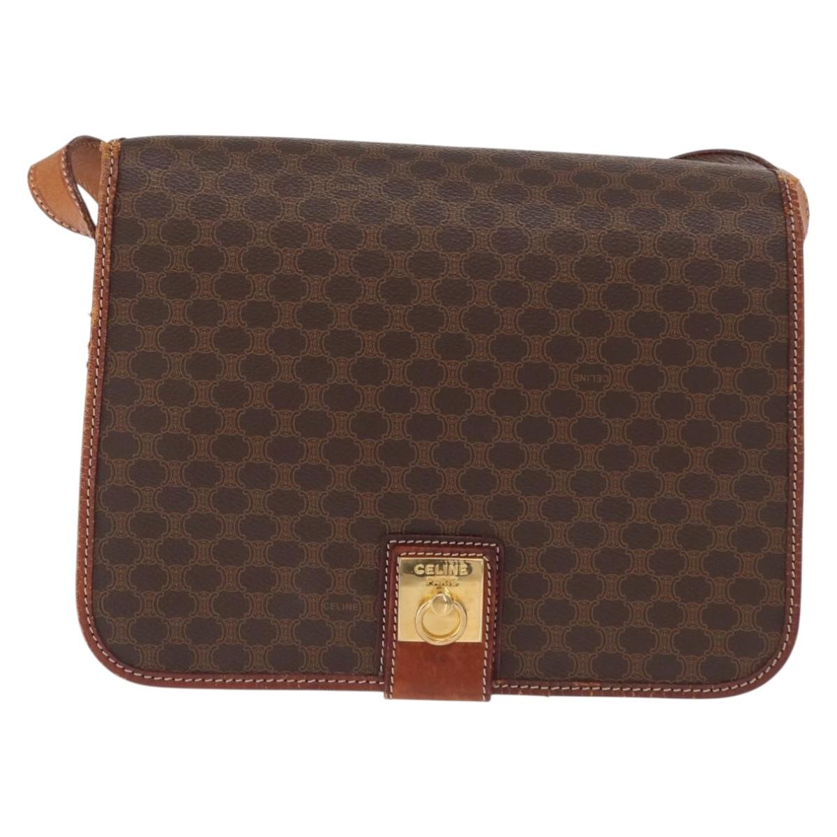 CELINE Macadam Canvas Shoulder Bag PVC Leather Brown Gold Auth 164464