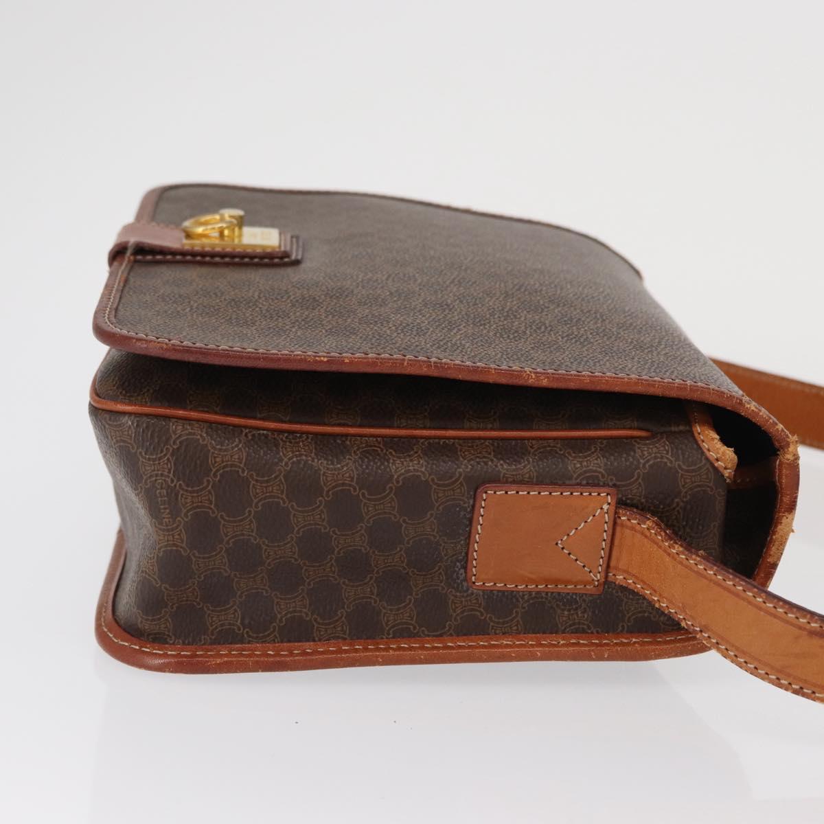 CELINE Macadam Canvas Shoulder Bag PVC Leather Brown Gold Auth 164464