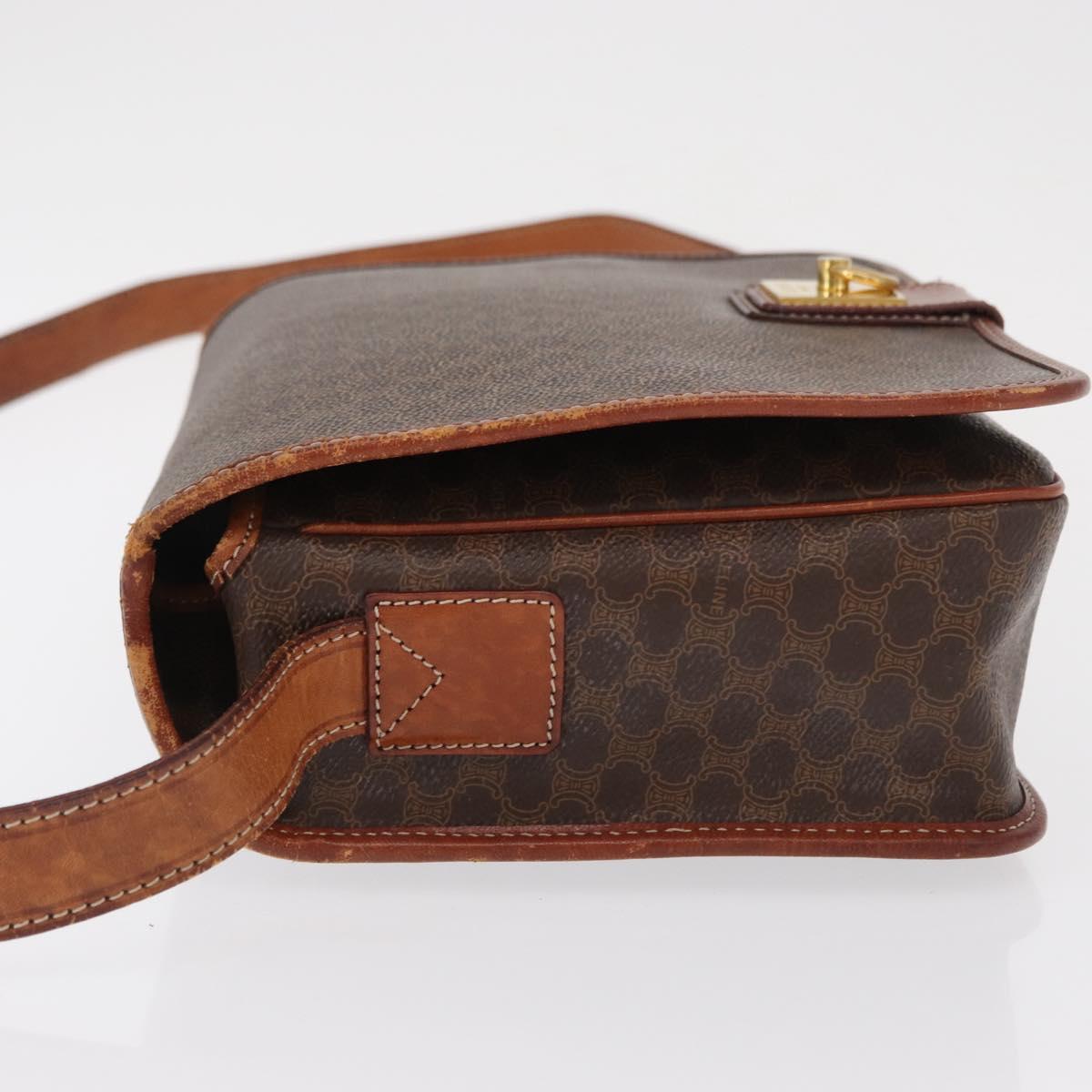 CELINE Macadam Canvas Shoulder Bag PVC Leather Brown Gold Auth 164464